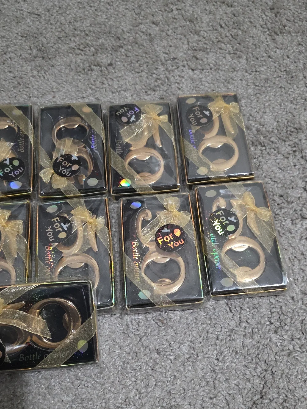 Lot Of 13 50th Birthday Anniversary Bottle Opener Party Favors Gold-Toned Stones